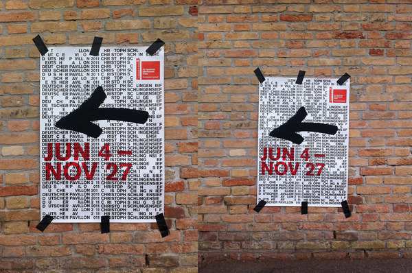 Aino Laberenz used our poster as a guidance system to the German Pavilion party. Thank you Aino! You made us find the party with our own posters all the way.